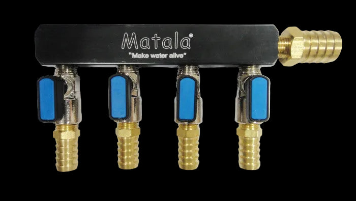 Matala 4-way heavy duty brass air pump manifold with multiple outlets for distributing air to pond diffusers