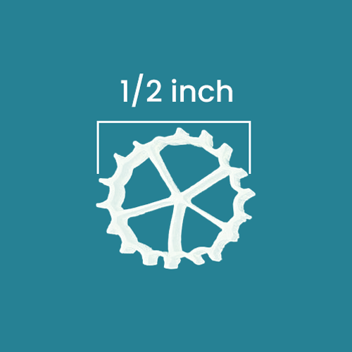BioClean F3 filter media size diagram showing 1/2 inch diameter cross-section design