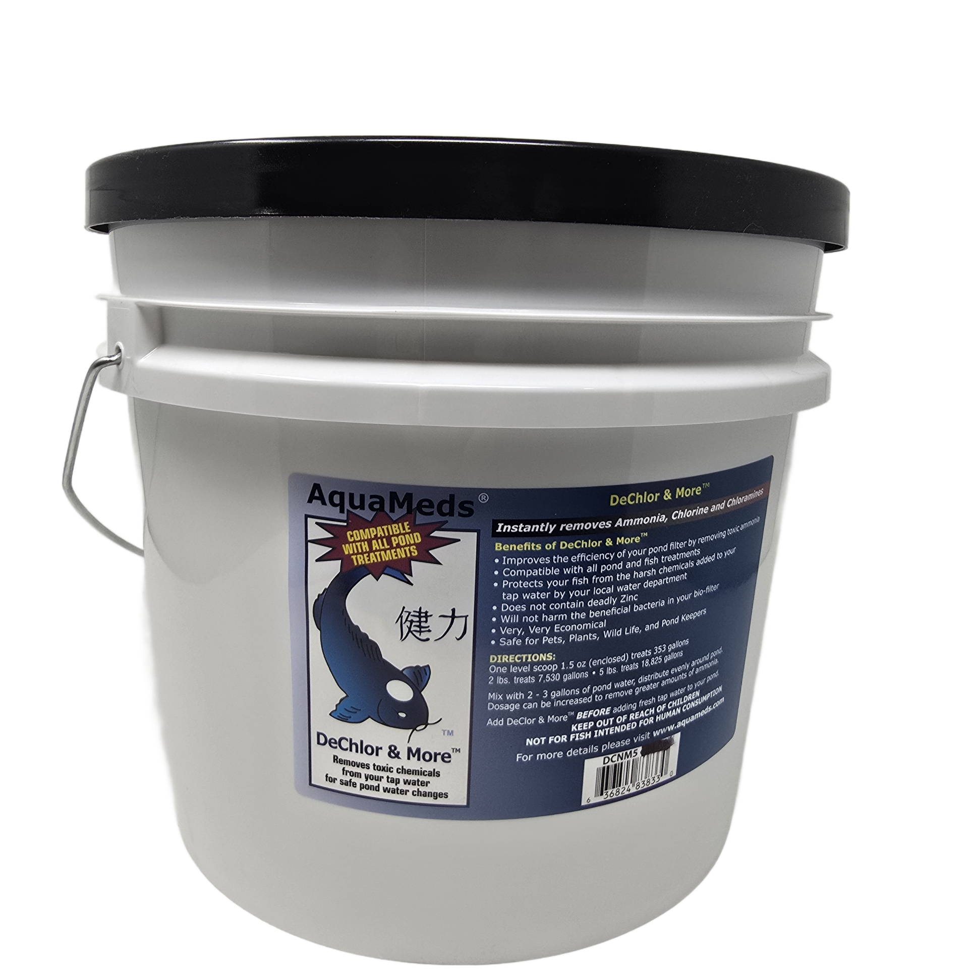 Aqua Meds Dechlor and More 24 lb bulk container - professional grade ammonia and chlorine remover for koi ponds