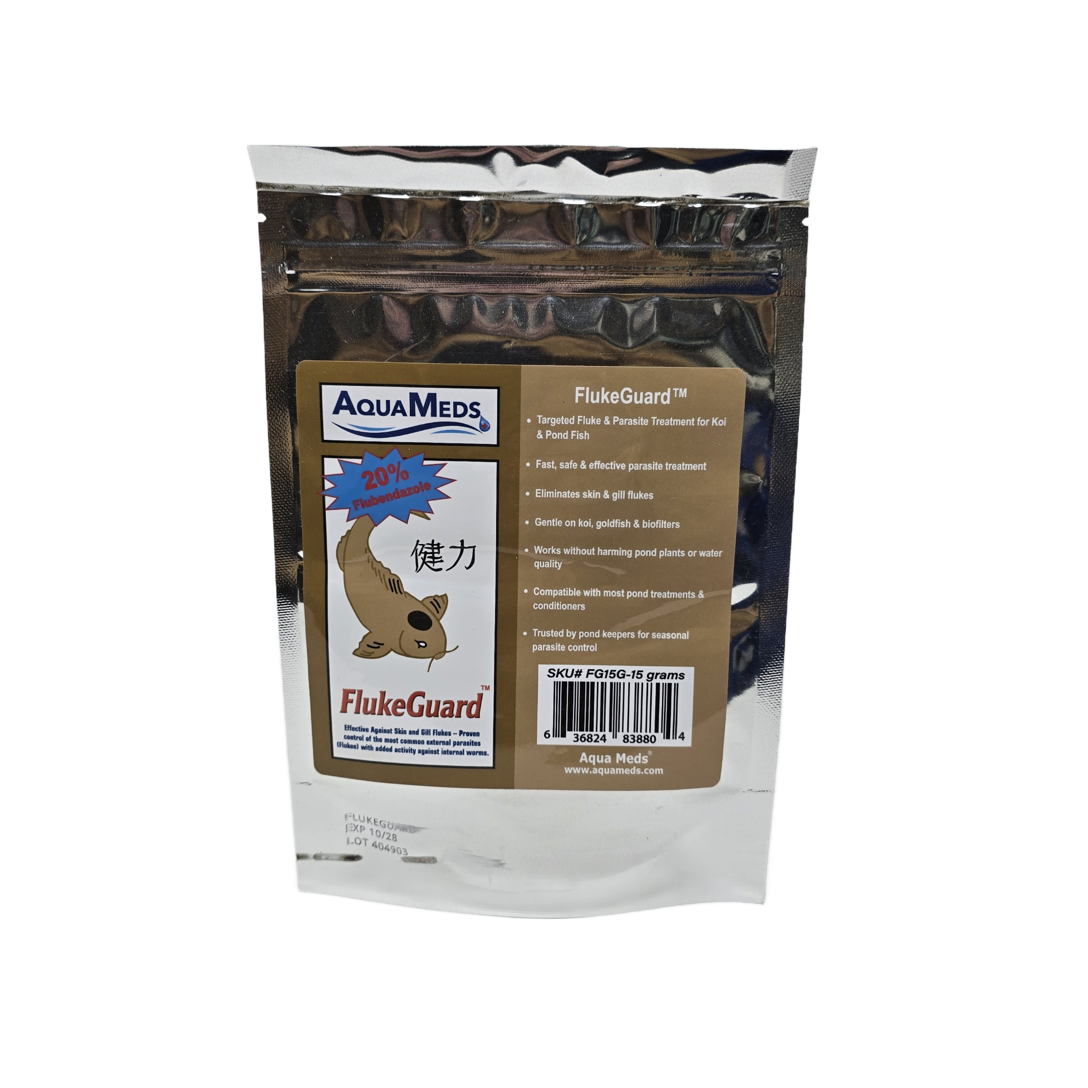 Aqua Meds FlukeGuard 15 gram bottle for small koi ponds