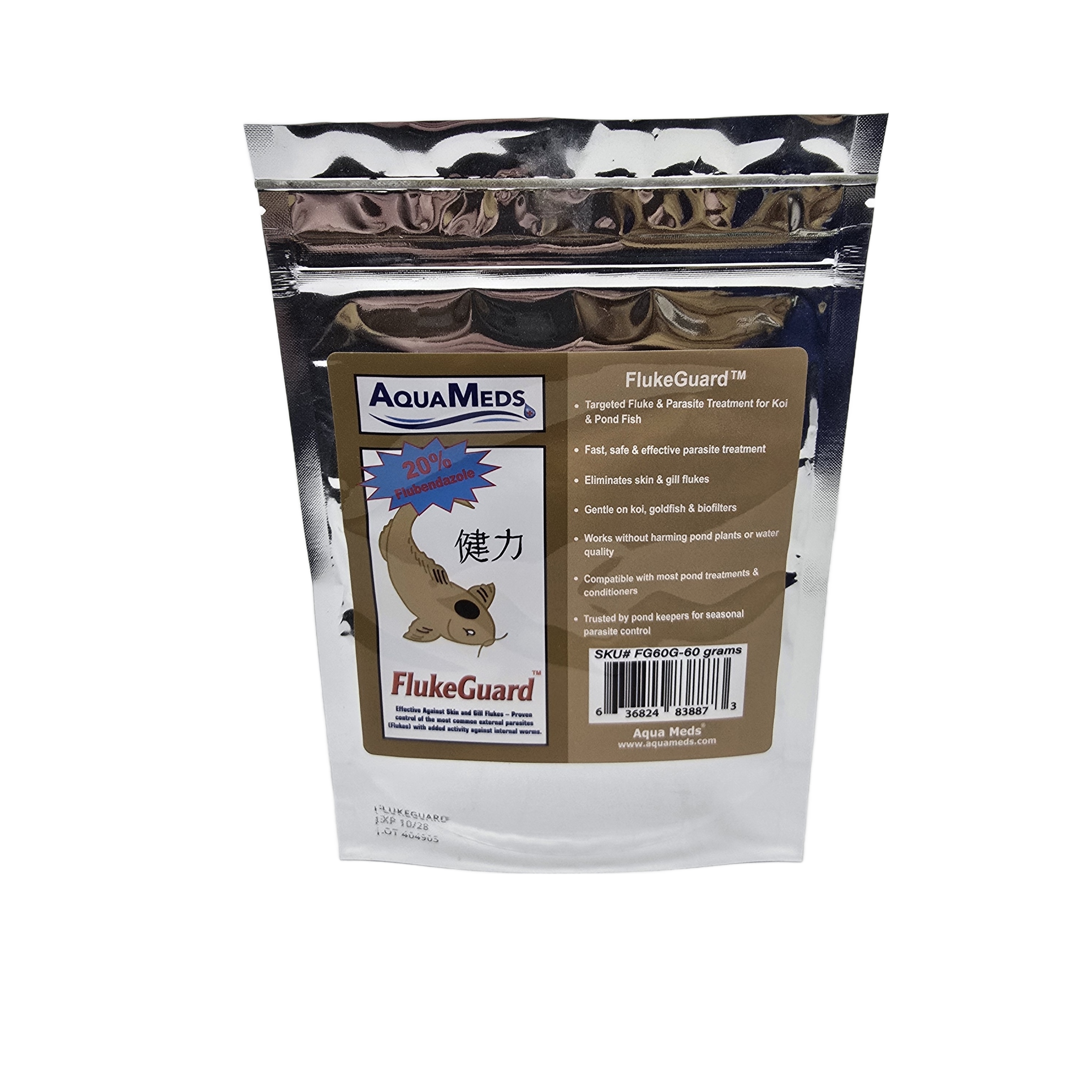 Aqua Meds FlukeGuard 60 gram bottle for large koi ponds