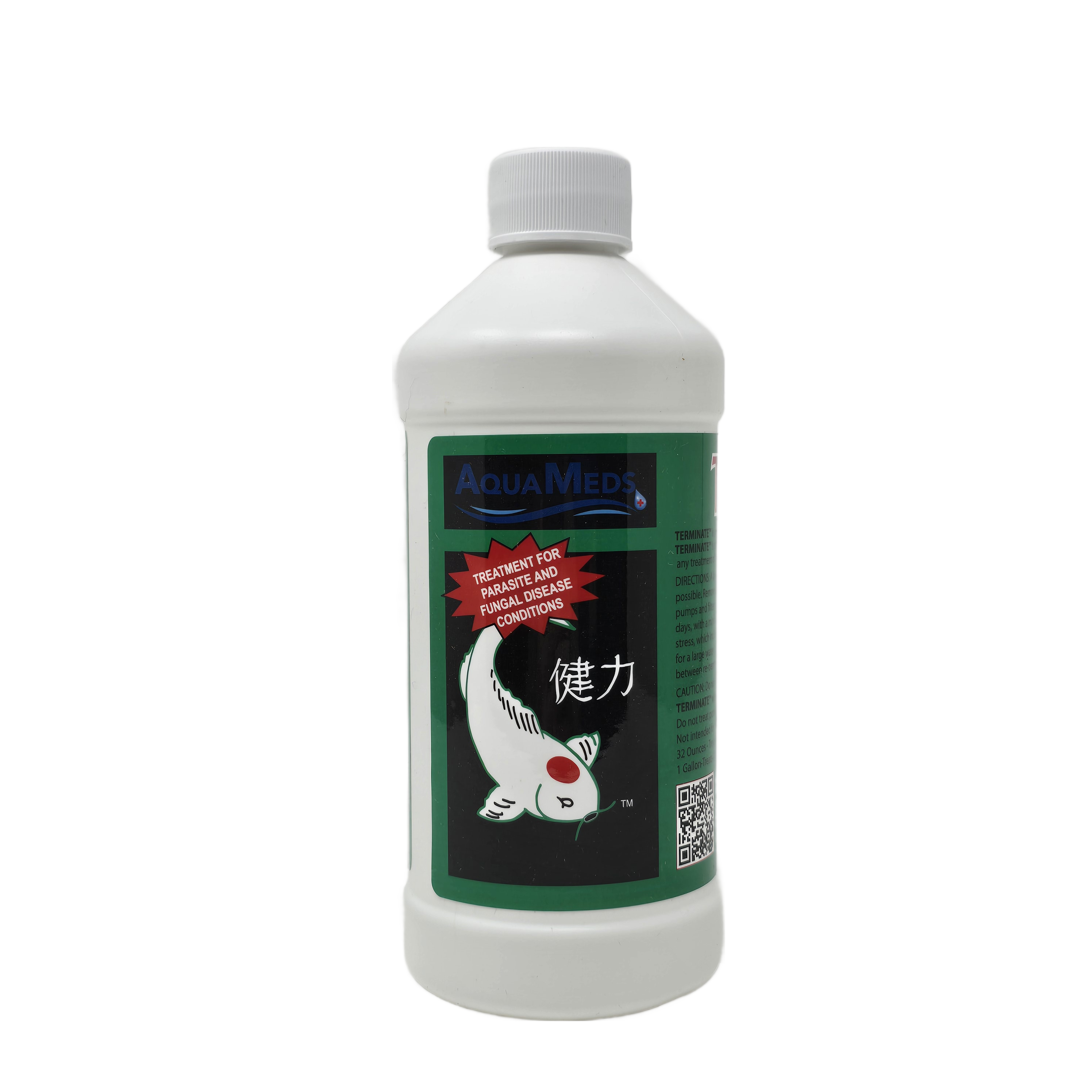 Aqua Meds Terminate 16 oz bottle for treating external parasites in small koi ponds