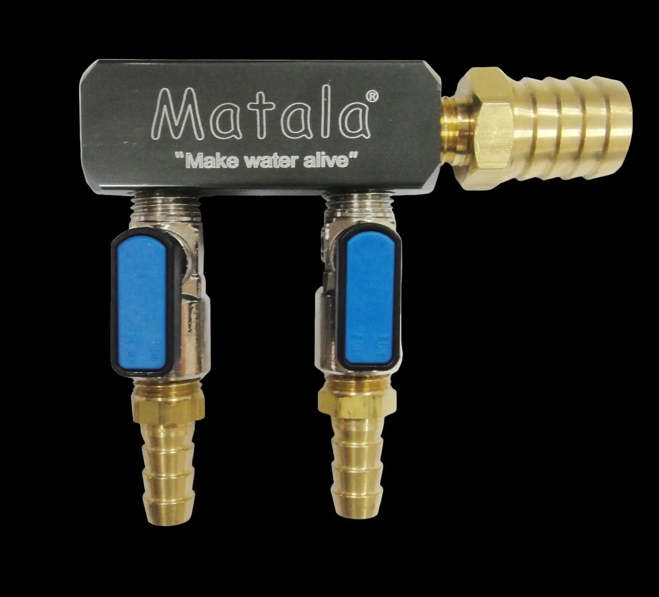 Matala 2-way heavy duty brass air pump manifold with 3/4 inch inlet and dual outlets for pond aeration
